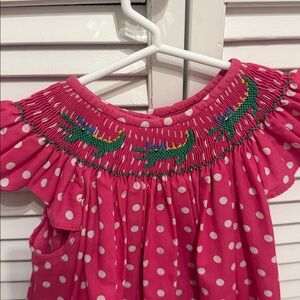 Smocked Alligator Pink Polka Dot Kids Dress
